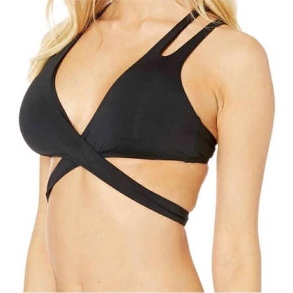 Becca Color Code Wrap Strappy Bikini Top in Black Size Small - Picture 5 of 10